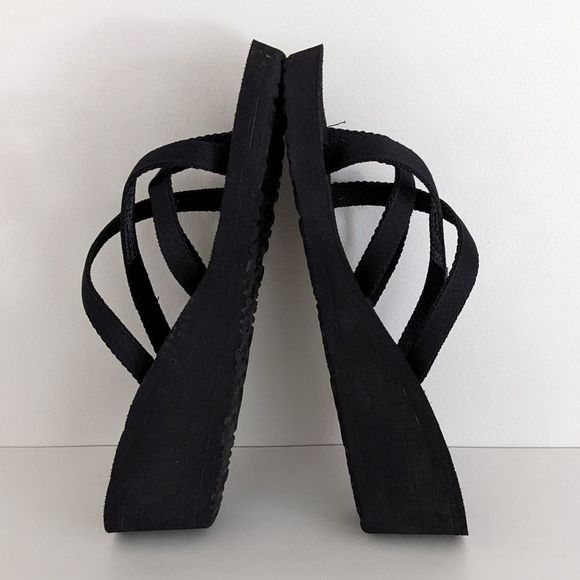 Teva Mush Black Strappy Thong Platform Wedge Flip Flops Sandals Women's 6 - Picture 8 of 8